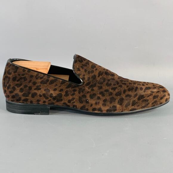 JIMMY CHOO Size 11 Brown Black Animal Print Velvet Slip On Loafers main image 5